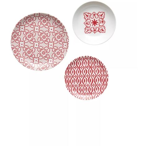 Juego de 6 platos de mesa de mayólica rojo brillante.