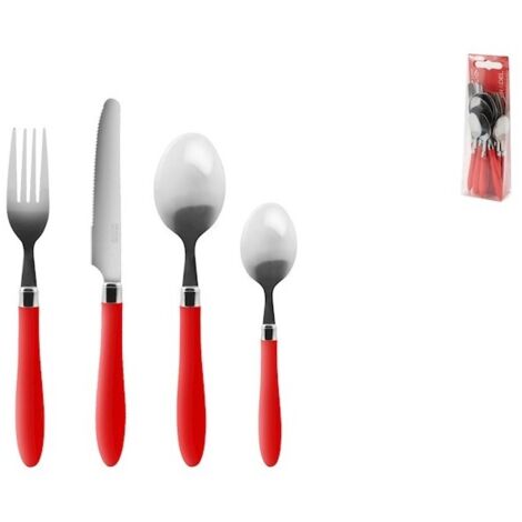 Set de cubiertos 16 piezas con mango rojo (1/5)