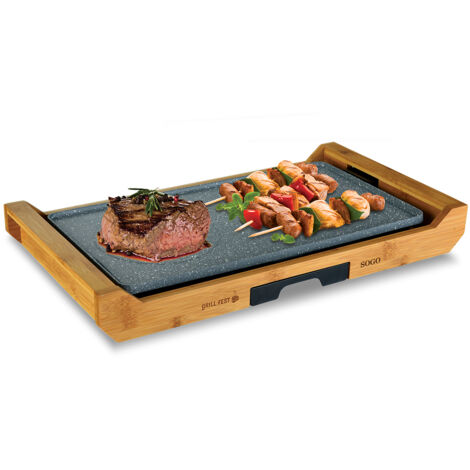 Plancha grill eléctrica 2200W con base de bambú 43x23 (1/4)