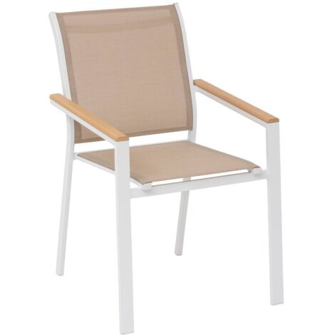 Sillón de jardín apilable Essentia de lino blanco y aluminio con revestimiento epoxi - Hespéride