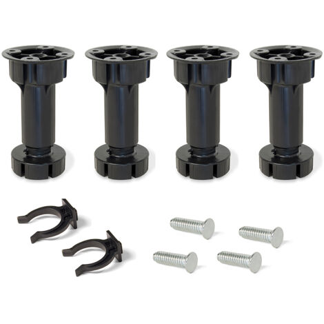 Emuca Kit de pies niveladores para mueble Bone, con base premontada, altura 120mm, regulable 118-135mm, Plástico, Negro