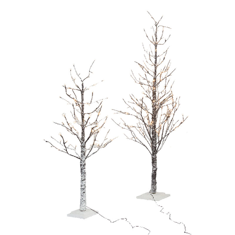 Baumstamm und schneebedeckte Zweige mit LED-Leuchten H. 210 cm - 306 LED-Leuchten