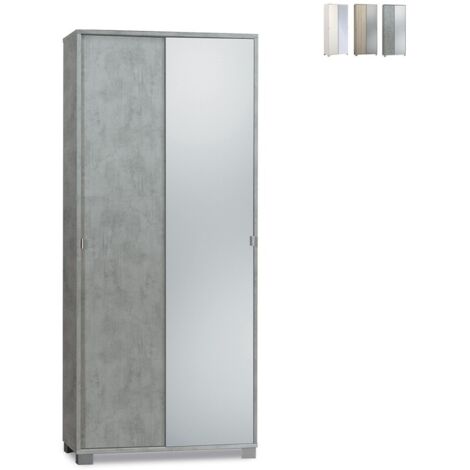 Mehrzweckschrank mit zwei Schiebetüren mit Beton Cemento Spiegel 82x41x H190 cm