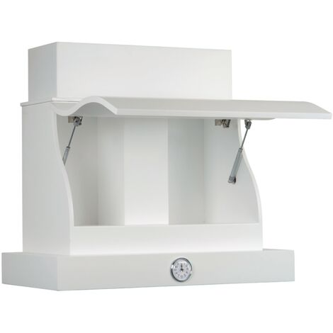 Geformte, zu öffnende, weiße, rustikale Küchenhaube mit Holzrahmen und 120-cm-Uhr (1/3)