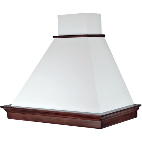 Dunstabzugshaube MARY aus weißem Edelstahl und tabakfarbenem Holzrahmen 90 cm