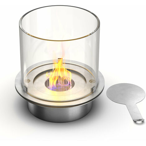 Runder Brenner mit Glas für Bioethanol-Kamin, Biokamin aus Edelstahl 3 lt d.30