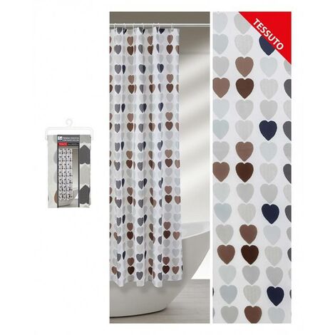 Duschvorhang „Herzen“ aus Stoff 240x200 mit Haken und Band. (1/3)