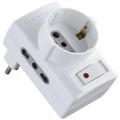 Dreifachadapter mit Thermoschalter und Bipas- und Schuko-Steckdosen Electraline weiß 2P+T asymmetrisch