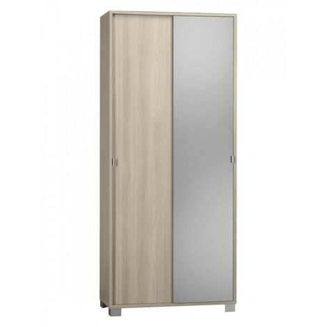 Mehrzweckschrank mit zwei Schiebetüren mit Spiegel in Ulme Light 82x41x H190 cm
