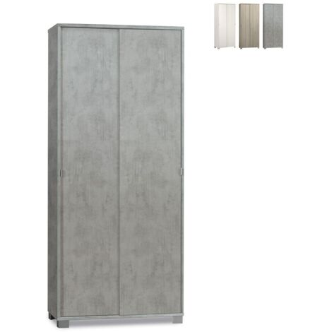 Mehrzweck-Kleiderschrank mit zwei Schiebetüren mit Beton Cemento Regalböden 82x41x h190 cm