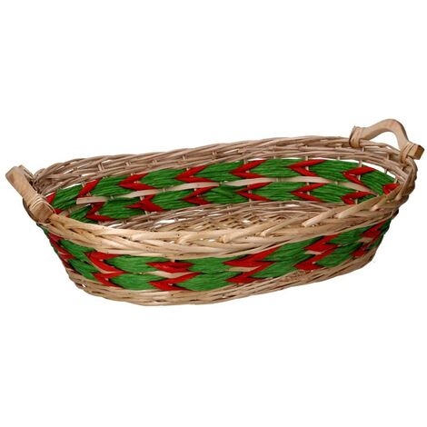 Naturgrün-roter ovaler Weidenkorb, cm55x43h13 (1/5)