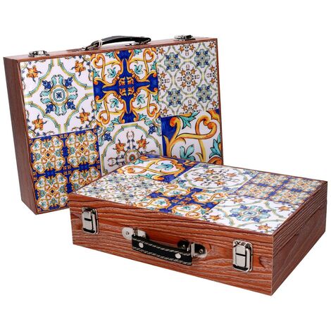 Kofferbox aus Holz 1-2 blaubrauner Rand 34x9,3h24 cm