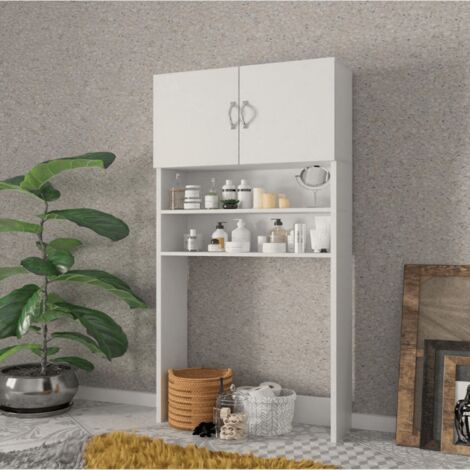 Waschmaschinenschrank mit weißen Türen und Regalen (1/5)