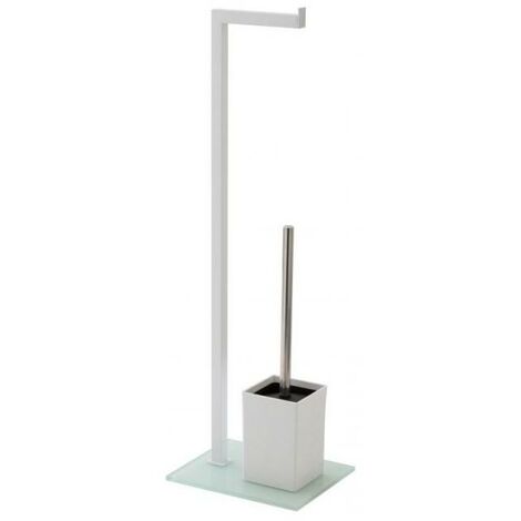 Weißer Toilettenständer mit Bürstenhalter und Glasboden-Rollenhalter