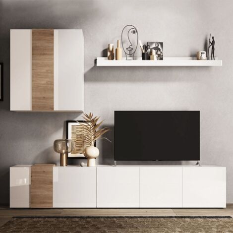 Sabry Wandsystem 301 cm glänzend weiße Kadiz-Eiche (1/3)