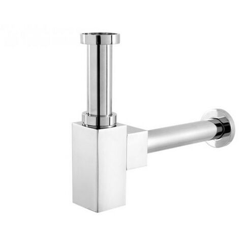 Quadratischer Siphon aus verchromtem Stahl mit 1 1-4 Zoll Ablaufgarnitur.