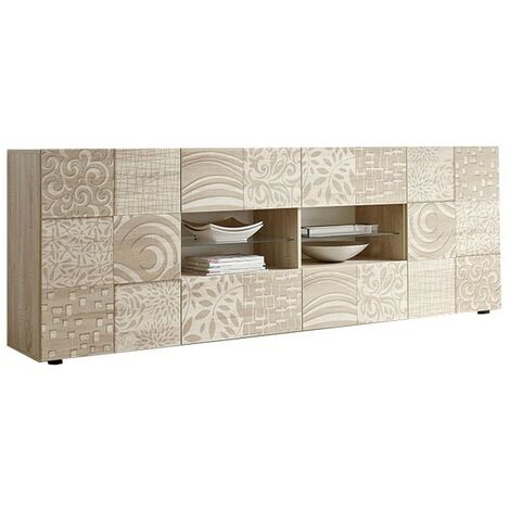 Sideboard 2 Türen 4 Schubladen in Siebdruck-Eiche-Finish L.241 T.42 H.84 cm