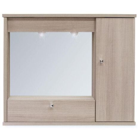 Moderne Möbel Badezimmerspiegel 1 Tür mit Klappe aus Ulme H.61x73x14 (1/3)