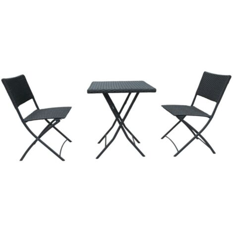 Set WRB015 Klapptisch und Stühle aus schwarzem Rattan