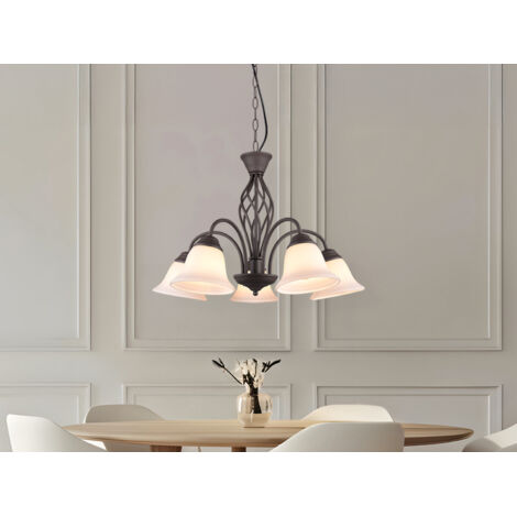 Pendelleuchte RUSTICA 5-flammig in Rostoptik mit Glasschirmen, Ø 60cm (1/5)