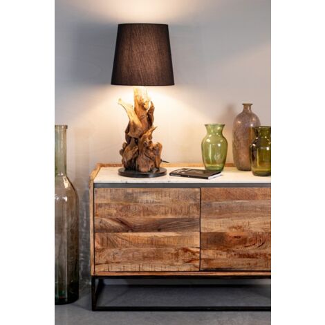 Graue Distressed Tischlampe Mit Holz-Umenfuß & Leinenschirm – 53 Cm – Shabby Chic