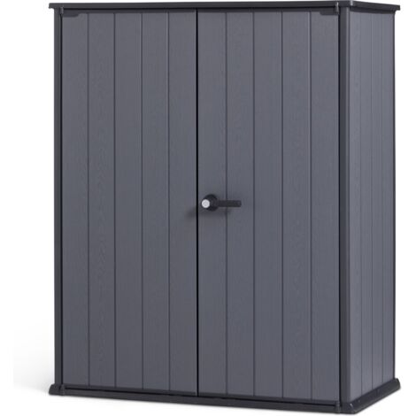 Keter Cortina Alto Aufbewahrungsschrank - 140x73.6x170.4cm - Kunststoff - Grau - Gartenschrank. inkl. 2 Regalböden - einfach zu montieren