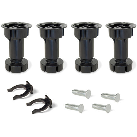 Emuca Nivellierfuß mit vormontiertem Boden für Möbel, höhenverstellbar 98-115 mm, Kunststoff, Schwarz, 4 St.