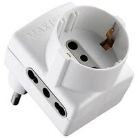 „Platzsparende“ Dreifach-Adaptersteckdose: 2X2P +T 16A Bypass Schuko. 1X2P+T Schuko