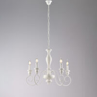 Cascina – Shabby-Kronleuchter aus weiß lackiertem Holz und Eisen, 5 Lichter, 115 – Ø60 – BL265-5-BCO