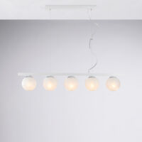 Bonetti Illumina - Adrian – Pendelleuchte aus weiß lackiertem Eisen und Chrom, 5 Lichter, L. 101 x 14 – BL278-5-BCO