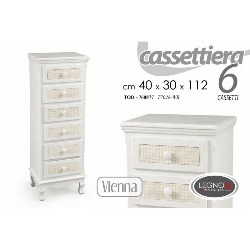 Commode six tiroirs blanc vienne tallboy cm 112 h