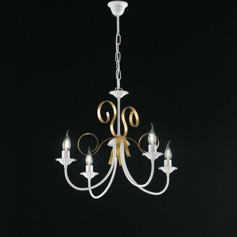 Luminaire Suspendu Fer Forgé Classique Vintage Ivoire Doré