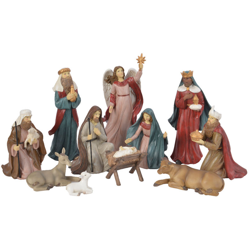 Conjunto de Natividad en poliresina con figuras y animales detallados en oro cm