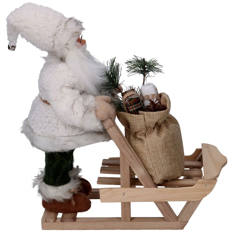 Tissu Père Noël avec traîneau et cadeaux blancs verts cm33x12h30