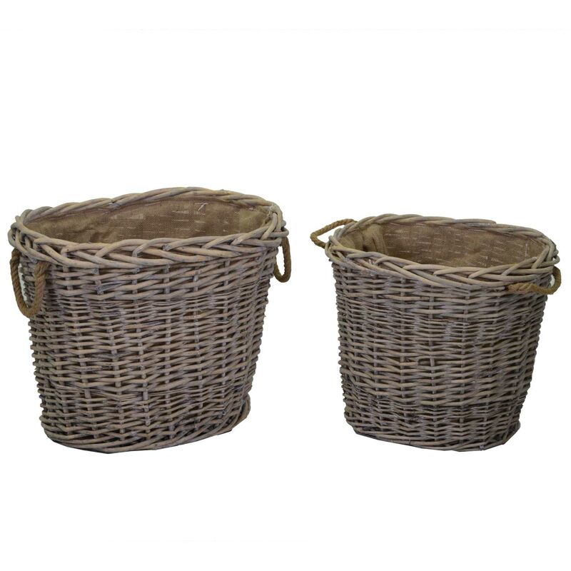 Grand panier à roulettes avec poignées / panier en bois avec roulettes en  rotin naturel gris / rangement chariot en bois / panier à bois de cheminée  /