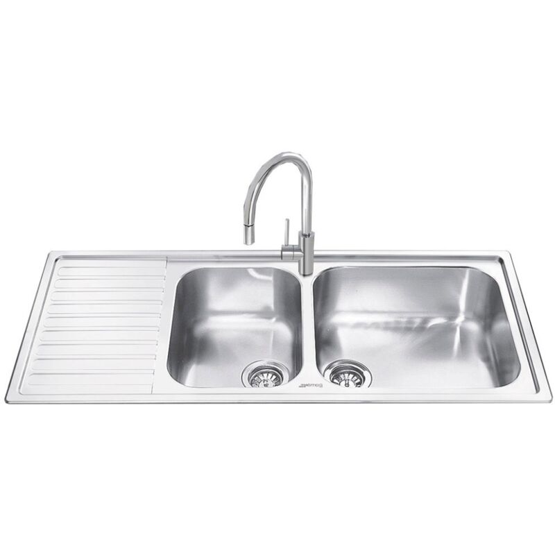 Évier en inox 116x50 cm 2 bacs avec égouttoir