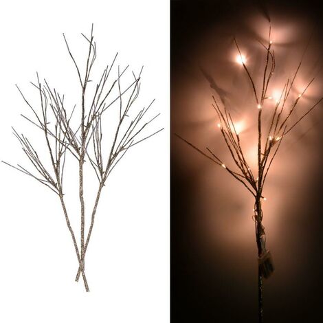 Branches lumineuses paillettes or argent 72 led blanc chaud alimentation  cm40x40h100 fixé