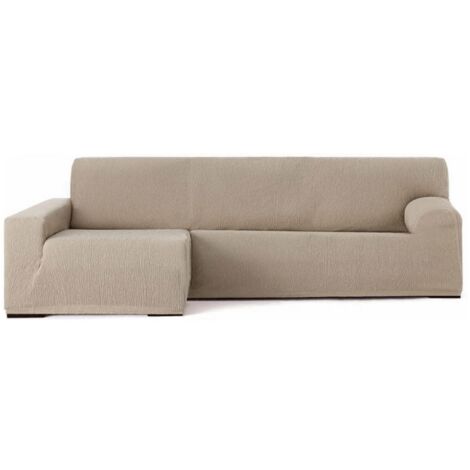 Housse de canapé élastique Troya péninsule gauche beige accoudoir long 250/310 (1/5)
