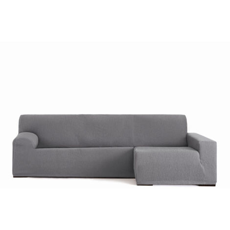 Housse de canapé élastique Troya péninsule droite gris accoudoir long 250/310 (1/5)
