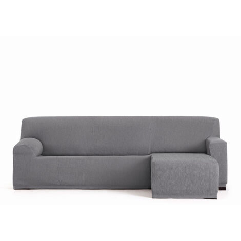 Housse de canapé élastique Troya péninsule droite gris accoudoir court 250/310 (1/5)