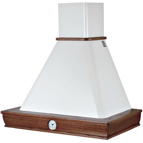 Hotte de cuisine rustique blanche FOSCA avec cadre en bois couleur tabac et horloge de 120 cm (1/3)