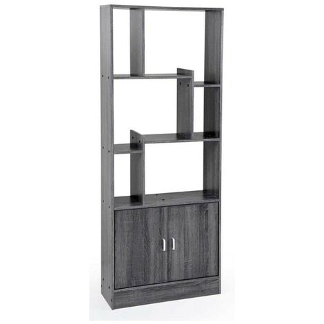 Bibliothèque de bureau déstructurée avec compartiment fermé gris 70 x 24 x 170 cm (1/3)