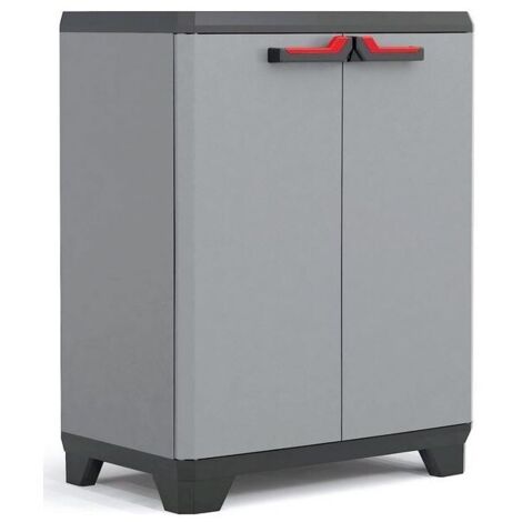 Keter – Armoire basse de rangement 68 cm L x 39 cm P x 90 cm H – Résine 100% étanche – Verrouillage sécurisé – Pieds réglables en hauteur