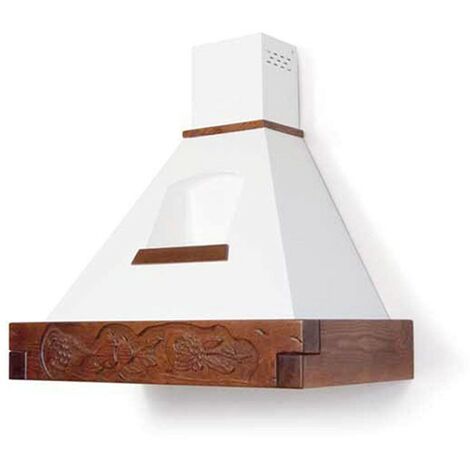Hotte de cuisine rustique blanche EPOQUE avec cadre en bois incrusté couleur tabac 90 cm