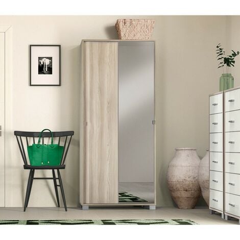 Armoire 2 portes coulissantes blanc-anthracite avec miroir 190x60x180 cm