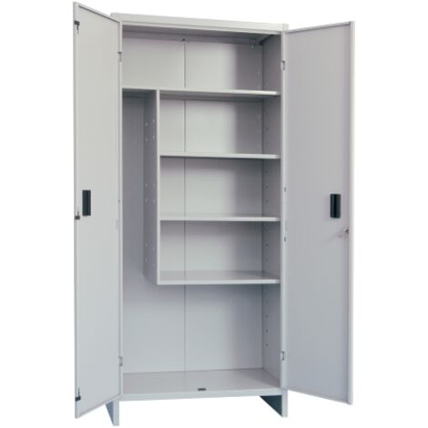 Prometal – Armoire à balai 2 portes 40x60x179 cm – Tôle grise avec serrure – Pour rangement sécurisé et optimisation d'espace (1/2)