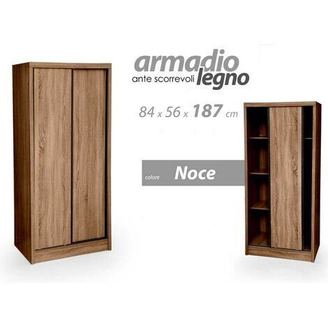 Webmarketpoint – Armoire à portes coulissantes en noyer – Double compartiment avec étagères – Dimensions 84 x 56 x 187 cm – Bois mélaminé