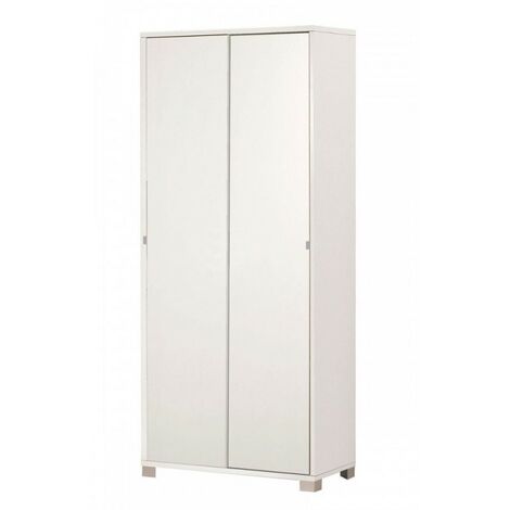 Armoire penderie à deux portes coulissantes – Structure en bois mélaminé – 82x41x190 cm – Quatre étagères réglables – Pieds chrome satiné - 82x41x