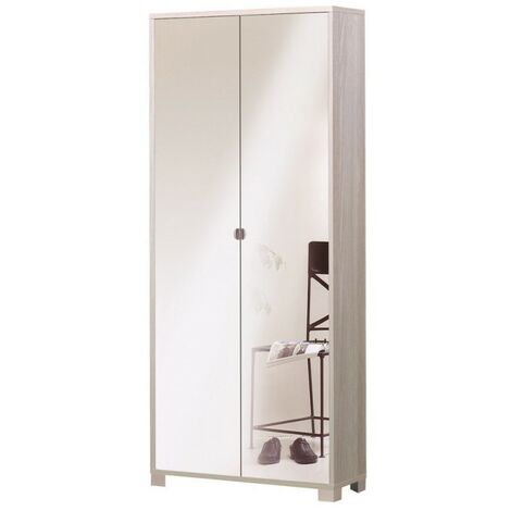 Armoire mince avec deux portes miroir – Structure en bois mélaminé – Huit étagères réglables – Largeur 83 cm, profondeur 29 cm, hauteur 190 cm – Sarmog - 83x29x