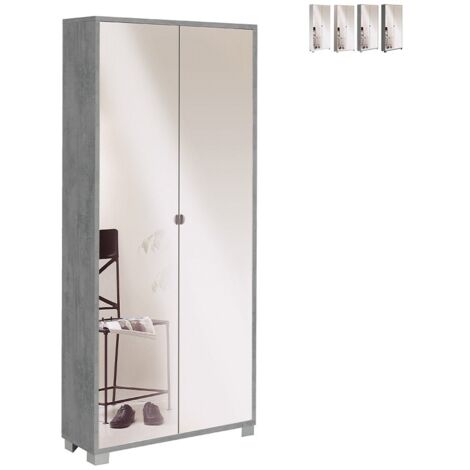 Armoire polyvalente mince avec deux portes miroir huit étagères Beton Cemento 83x29x h190 cm (1/4)